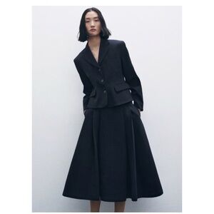 ZARA Navy Blue Tailored Wool Blend Blazer